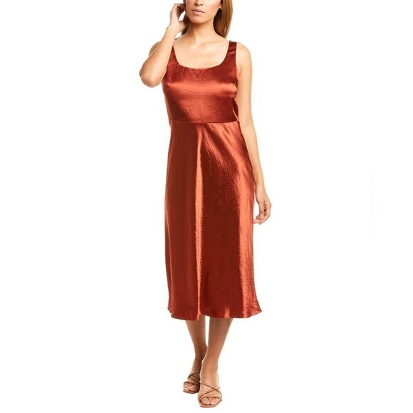 Vince Brown Sleeveless Scoop Neck Midi Dress Sz 0 - Picture 1 of 5